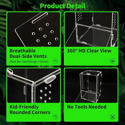 Jumping Spiders Enclosure Kit Acrylic Reptile Tarantula Enclosure Praying Mantis Habitat, Arboreal Tarantula Cribs Spider House,Critter keeper,Snail Cage,Butterfly Cage,frog terrarium(5.9"x5.9"x9.84") - size: M(5.9"x5.9"x9.84")