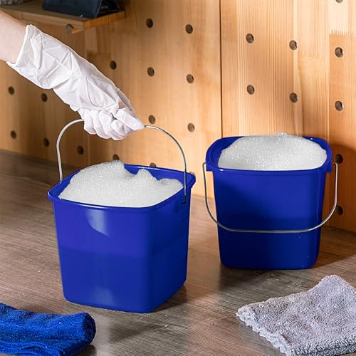 Zhehao 6 Pcs 3 Quart Bucket for Cleaning Small Sanitizer Bucket for Restaurant Square Plastic Pail with Handles for Home, Offices, Commercial Use, Food Service(Dark Blue) - color: Dark Blue