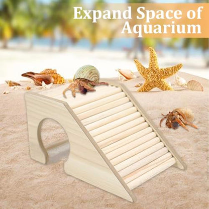 Hermit Crab Hideout with Ramp, Wooden Climbing Toys, Aquarium Ladder Bridge Ramp Toy, Small Animals Tank or Cage Accessories, Hermit Crab Habitat