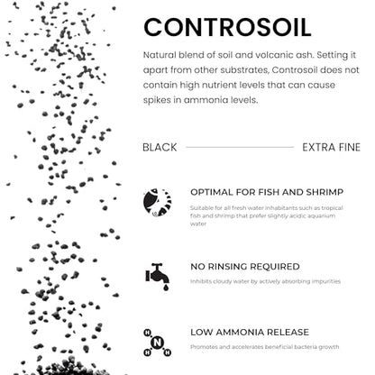 Ultum Nature Systems Controsoil - Freshwater Aqua Soil Substrate for Fish, Shrimp, Live Plant Propagation and Aquascaping - 6.8pH Low Ammonia, Volcanic Ash - Black, Extra Fine (3 Liter) - color: Black - Extra Fine, size: 3 Liters (2.7 kg)