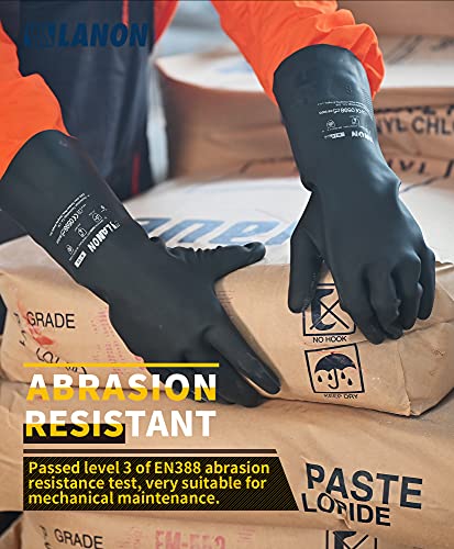 LANON Rubber Chemical Resistant Gloves,Heavy-duty Work,Unlined,Black,Large | Heavy-Duty Work,Cleaning,Waterproof,Unlined,Reusable,Comfortable,Durable,Non-Slip,Acid,Solvent,Alkali & mechanical risks. - size: Large (Pack of 1)
