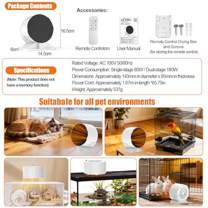 200W Reptile Heat Mats Space Heater, Adjustable Temperature Reptile Heating Heaters, Non-Light Heating Solution with Expanded Heating Range for Hermit Crabs/Leopard Geckos/Turtles/Snakes/Frog/Iguana