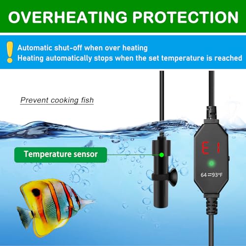 Shatter-Resistant Aquarium Heater, USB 10W Adjustable Mini Fish Tank Heater with External Temperature Controller, Overheating Protection, Used for 0.5-1 Gallon Tank (Alumina Ceramic)