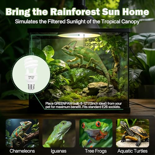 UVB Light for Reptiles 5.0: 15W UVA UVB Reptile Light Bulb 2 Pack, Tropical Reptile UVB Bulb Compact Fluorescent Terrarium Lamp,UVB Light Bulb for Chameleon Turtle Gecko Include UV Sensor Card - size: 5.5INCH-5.0
