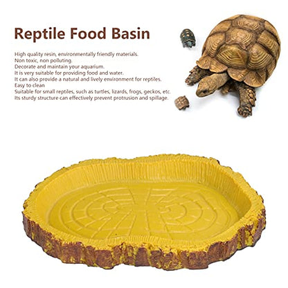 Omabeta Reptile Food Basin Imitation Bark Natural Style Easy Clean Dish for Aquariums Turtles Lizards Size 4.5in