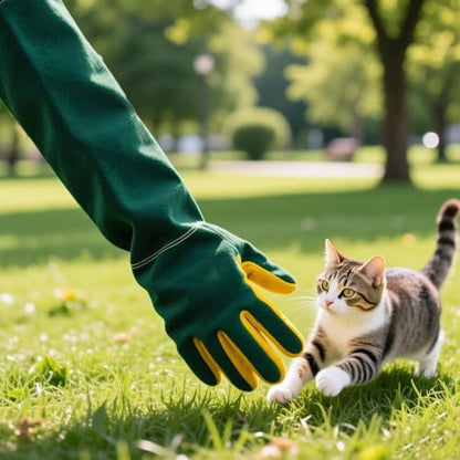 Animal Handling Gloves Bite Proof, 60cm/ 23.6In Scratch Resistant Leather Gloves for Grabbing/Grooming/Handling Dog Cat Bird Snake Parrot Lizard Reptile - Reinforced Palm Protection Gloves - color: Improved Yellow Palm, 60 Cm