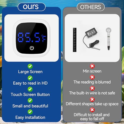 Rechargeable Digital Aquarium Water Thermometer with HD LED Screen, Display ±1℉, Fish Tank Decoration Accessories for Betta Axolotl Shrimp Turtle Reptile & Aquatic