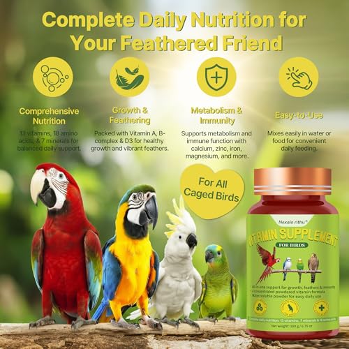 Bird Vitamins for All Cage Birds - Multi-Vitamin for Birds - Supports Bones, Feathers, Energy & Eggshell Quality - Vet-Developed Formula, Dissolves in Water for Easy Daily Use - Net Wt 6.35 oz