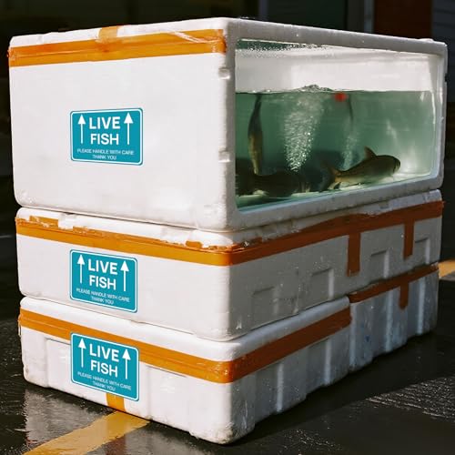 60PCS Live Fish Stickers Shipping Supplies,Please Handle with Care This Side Up Arrow Warning Stickers,Live Fish Shipping Labels(2"x3")