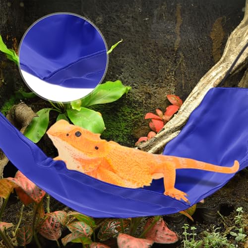 Bearded Dragon Hammock, Lizard Hammock with Suction Cups Hooks, Bearded Dragon Tank Accessories, Reptile Lounger for Geckos, Blue, 1 Set - color: Blue