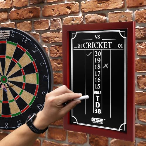 GSE Chalk Dart Scoreboard for Dartboard Cricket & 01 Games | Solid Pine Wood, 6 Dart Storage Holes, Easy Writing & Erasing, Chalk, Wipe, Wall Mount Hardware Included, Standard/ Large - style: Large