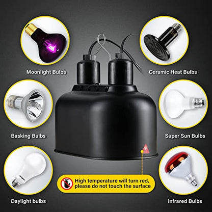 Simple Deluxe Dual Reptile Light Fixture with Separate Switches, Aluminum Reflector 100W Double Dome Heat/UVB Lamp, for Small Animal Terrarium and Tortoise Habitat - size: 1 Pack-New