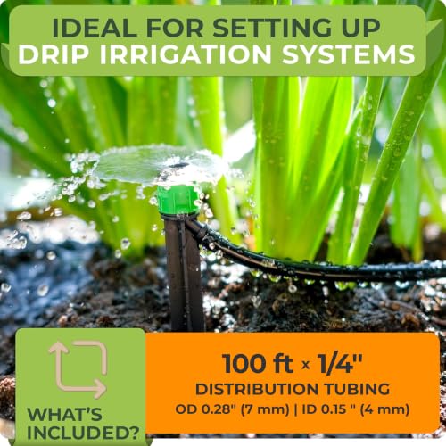 1/4" Irrigation Tubing Parts for Drip Irrigation Watering System | 100 ft Drip Irrigation Tubing for Garden Irrigation System, Hydroponics, Misting or as Blank Distribution Tubing