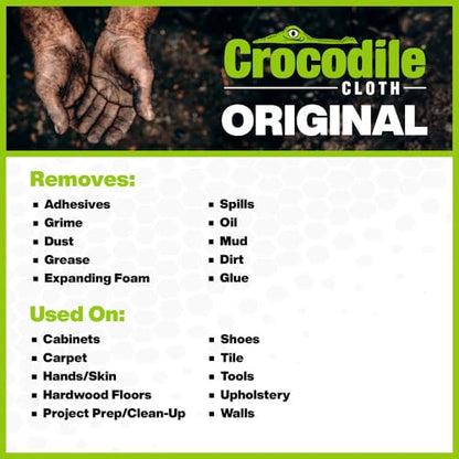 Crocodile Cloth Original Cleaning Wipes – 480 Count (48 Packs of 10 Count) 15” x 10” Hand & Tool Industrial Cleaning Wipes – Perfect for Businesses and Contractors, Safe on Hands & Skin