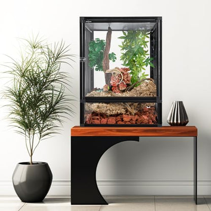 REPTI ZOO 18" x 18" x 24" Front Opening Chameleon Cage with 3-Sided Metal Mesh, 34 Gallon Screen Vertical Terrarium with Background Sticker, Tall Enclosure for Chameleon, Tree Frog, Arboreal Reptiles - size: 18" x 18" x 24"