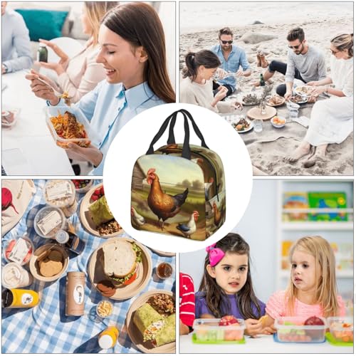Insulated Lunch Bag Farm poultry Lunch Box for Women Men Reusable Leakproof Lunch Cooler Bag for Office Picnic - color: Farm Poultry