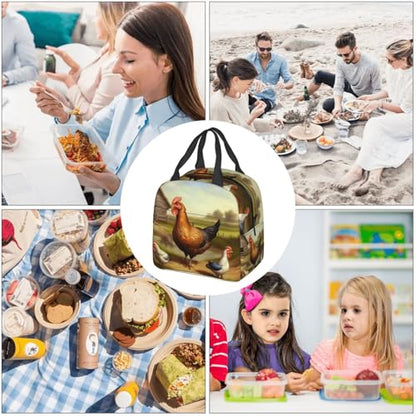 Insulated Lunch Bag Farm poultry Lunch Box for Women Men Reusable Leakproof Lunch Cooler Bag for Office Picnic - color: Farm Poultry