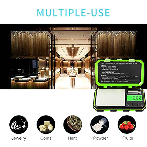 Fuzion Digital Pocket Scale, 200g x 0.01g Gram Scale High Precision | Mini Jewelry Scale with 50g Calibration Weight, 6 Units Ounces Grains, Tare Function for Jewelry, Coin, Powder, Food - color: Green, size: 200/0.01g