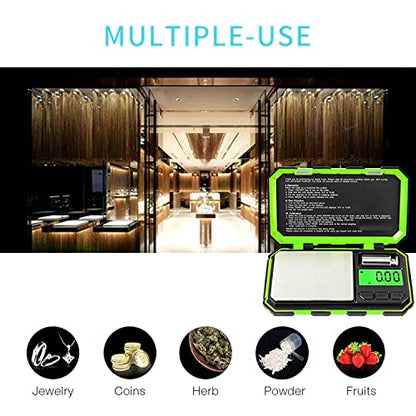 Fuzion Digital Pocket Scale, 200g x 0.01g Gram Scale High Precision | Mini Jewelry Scale with 50g Calibration Weight, 6 Units Ounces Grains, Tare Function for Jewelry, Coin, Powder, Food - color: Green, size: 200/0.01g