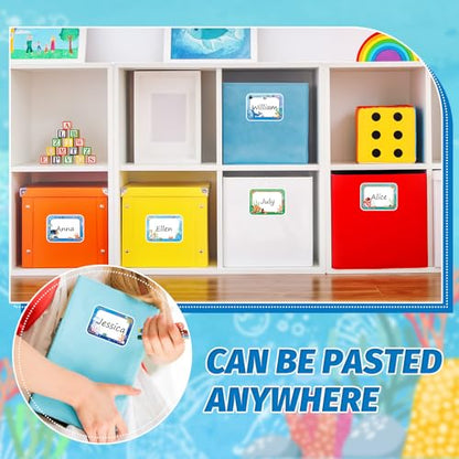 JarThenaAMCS 180 Pcs Ocean Animal Name Tag Stickers Under the Sea Nameplates Cartoon Marine Fish Self-Adhesive Label Decals for Back to School Students Teacher Desk Classroom - style: Ocean Sea