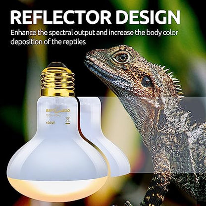 REPTI ZOO Dual Reptile Light Fixture Reptile Heat Lamp Combo Pack, 100W UVA Daylight Basking Spot Light and 26W UVA UVB Reptile Light Energy Saving Spiral Compact Lamp UVB Bulb 5.0 - style: DRL01ST5