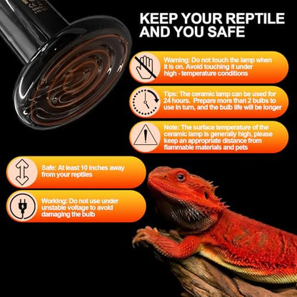 BNOSDM 2 Pack 75W Non-Light Emitting Ceramic Heat Emitter, Reptile Heat Lamp Bulbs, Brooder Coop Heater Lamp Bulb for Amphibian Reptiles Lizard Turtle Chicken - color: Pack of 2/Black, size: 75 Watts