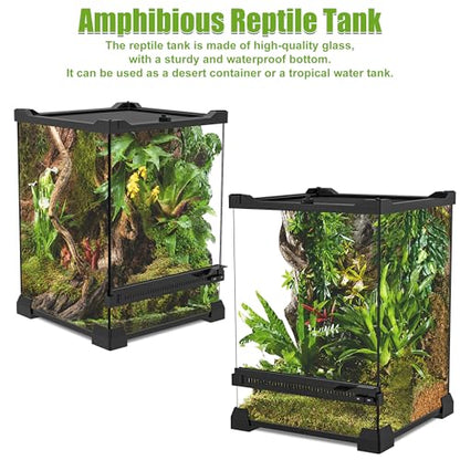 8" x 8" x 12" Mini Vertical Glass Reptile Terrarium | Front Opening & Fully Assembled Enclosure Tank for Crested Geckos, Tree Frogs, Tarantulas, Jumping Spiders & Tiny Reptiles - size: 8" x 8" x 12"