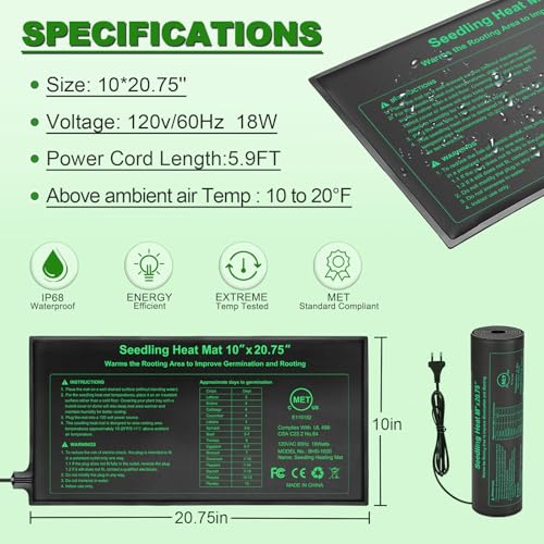 Bestio Seedling Heat Mat 10 x 20.75 in Waterproof Heat Mats for Seed Starting Seed Heating Mat for Seedling Germination,Hydroponic Plant - size: 10" x 20.75"- 1 Pack