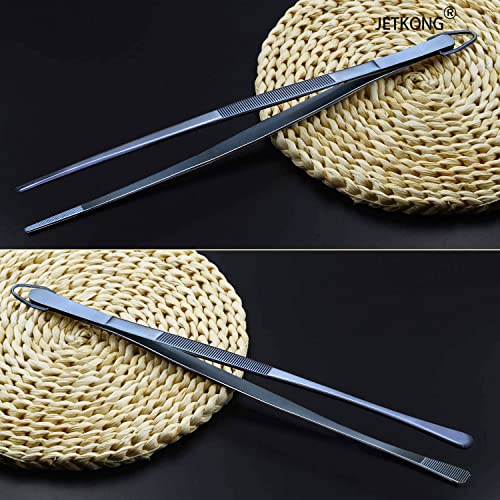 JETKONG 2 Pcs 12-Inch Cooking Tweezer Tongs Stainless Steel Kitchen Tweezers Plating Tongs (Navy Blue) - color: Navy Blue, size: 12+12 Inch