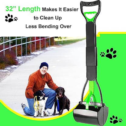 32" Pooper Scooper for Large Small Dogs Heavy Duty, Long Handle Poop Scoop for Yard, Grass, Gravel, Dog Poop Grabber with High Strength Material and Durable Spring - size: 1 Piece(32-inch length)Green