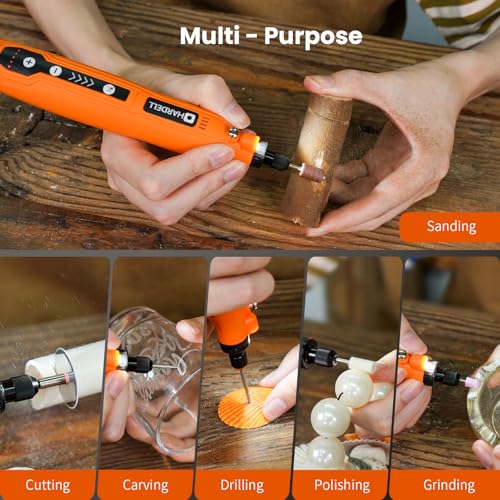 HARDELL Mini Cordless Rotary Tool, 5-Speed and USB Charging with storage case, Multi-Purpose 3.7V Power Rotary Tool for Sanding, Polishing, Drilling, Etching, Engraving, DIY Crafts | 5,000-18,000 RPM, 0.3LB Engraving Pen, LED Work Light – for Sanding, Pol