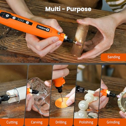 HARDELL Mini Cordless Rotary Tool, 5-Speed and USB Charging with storage case, Multi-Purpose 3.7V Power Rotary Tool for Sanding, Polishing, Drilling, Etching, Engraving, DIY Crafts | 5,000-18,000 RPM, 0.3LB Engraving Pen, LED Work Light – for Sanding, Pol
