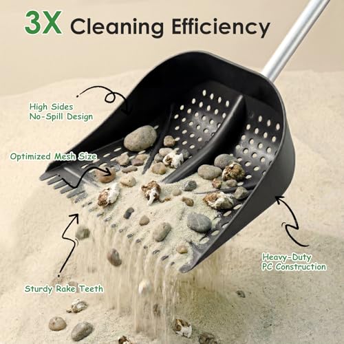 Thiswing Chicken Poop Scooper & Rake 2-in-1, Black | Adjustable Handle Length, Features Manure Sifting Capability, Ideal for Chicken Coops and Farm Animal Cleaning - color: Black