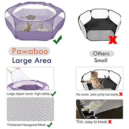 Pawaboo Small Animal Playpen with Zippered Cover, Purple | Portable pop-up pet tent for supervised rabbits, guinea pigs, chicks and kittens; water-resistant bottom and 3 metal rods - color: E-Purple