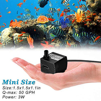 3W 50GPH Mini Submersible Water Pump, Small Fountain Pump for Pond, Aquariums, Fish Tank, Tabletop Fountain, Pet Fountain, Indoor or Outdoor Fountain (AC Powered)