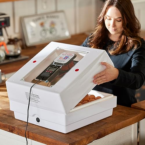 Farm Innovators 4250 Digital Circulated Air Incubator with Egg Turner | 4 dozen egg capacity; auto turner; integrated fan; digital display w/temperature, humidity, days to hatch; large window; 40W