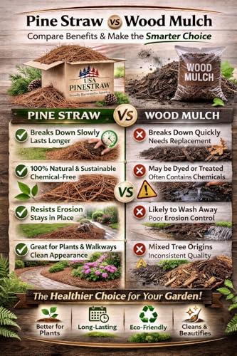 Long Needle Pine Straw Mulch - 160 Sqft Coverage 1 Set - Premium USA Harvested PineStraw for Landscaping, Weed Control, Moisture Retention & Erosion Control - USA Pinestraw - size: Pine Needle Mulch - Covers 160 Sqft 1 set