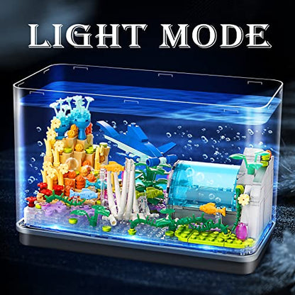 Bibilock Fish Tank Building Blocks Toy Sets,Creative Ideals Aquarium Building Blocks(Can add Water and Charge Light Effects), Best Choice for 6+ Boys, Girls or Adults - style: 517PCS