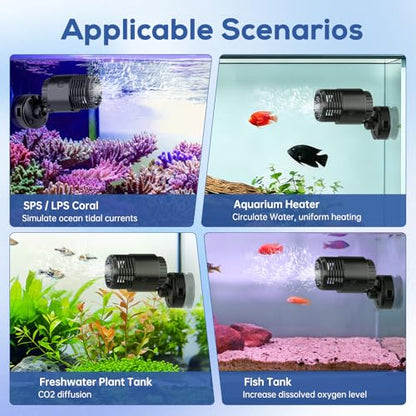 hygger Aquarium Wave Maker 18W 2500GPH Submersible Water Circulation Pump with Magnetic Base, Quiet Rotating Powerhead for 60-150 Gallon Freshwater & Saltwater Tanks - size: L