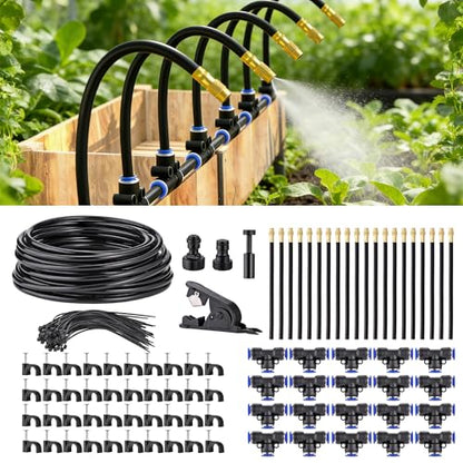 360° Adjustable Drip Irrigation System Garden Watering 5/16" Automatic Atomizing Sprinkler System with Hose Tubing Flexible Copper Nozzles Quick Connector Greenhouse Raisedbed Lawn (65ft + 20 Nozzles) - size: 65 Ft + 20pcs Nozzles