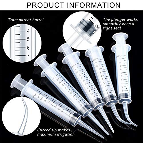 Nuanchu 20 Pieces 12 ml Dental Syringe Irrigation with Curved Tip Straight Tip, Wisdom Teeth Irrigation Syringe Disposable Mouthwash Cleaner for Oral Care, Animal Feeding