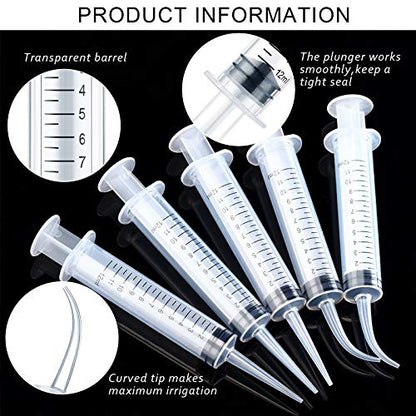 Nuanchu 20 Pieces 12 ml Dental Syringe Irrigation with Curved Tip Straight Tip, Wisdom Teeth Irrigation Syringe Disposable Mouthwash Cleaner for Oral Care, Animal Feeding