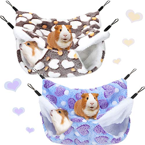 Boao 2 Pcs Guineas Pig Rat Hammock Guinea Pig Hamster Ferret Hanging Hammock Guinea Pigs Accessories for Small Animals Chinchilla Parrot Sugar Glider Ferret Squirrel(Purple, Coffee,Heart Pattern) - color: Purple, Coffee
