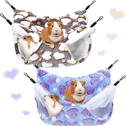 Boao 2 Pcs Guineas Pig Rat Hammock Guinea Pig Hamster Ferret Hanging Hammock Guinea Pigs Accessories for Small Animals Chinchilla Parrot Sugar Glider Ferret Squirrel(Purple, Coffee,Heart Pattern) - color: Purple, Coffee