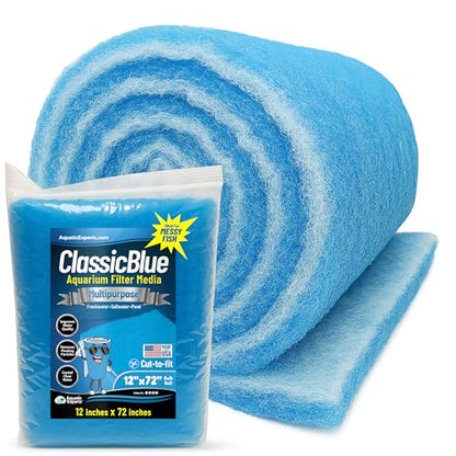 Aquatic Experts Classic Bonded Aquarium Filter Pad -12 Inches by 72 Inches by .75 Inch - Blue and White Aquarium Filter Media Roll Bulk Can Be Cut to Fit Most Filters, Made in USA - size: 12" x 72"