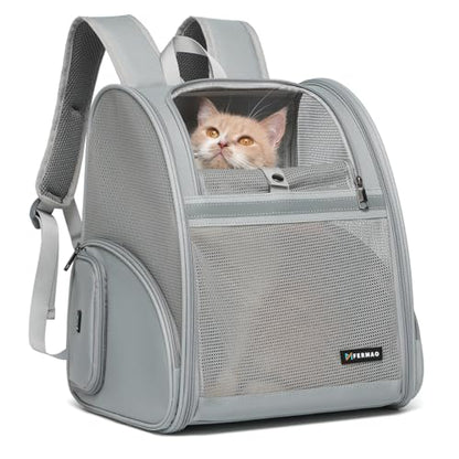 Cat Backpack Carrier for Small Dogs and Medium cat Puppy Kitten Bunny Pet Carrier Backpack Collapsible with Fully Ventilated Mesh with Safety Leash (Gray, 12.9" L x 10.62" W x 15.5" H - M) - color: Gray, size: Medium