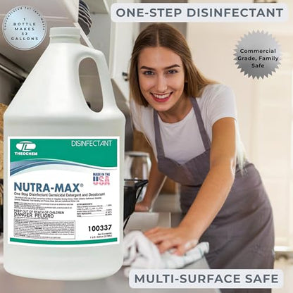 Nutra-Max Hospital Grade Disinfectant Concentrate, 1 Gallon | EPA List N & G, 1:32 Concentrate Makes 32 Gallons, Kills 99.9% of Viruses & Bacteria, Multi-Surface Cleaner