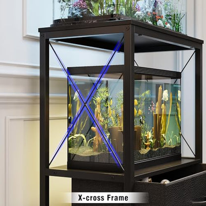 10 Gallon Aquarium Stand with 2 Drawers, Black | 10 Gallon Fish Tank Stand; 2-Tier Storage Shelf; Heavy-Duty Metal Frame; Reptile & Turtle Tank Stand; Black Finish - color: Black