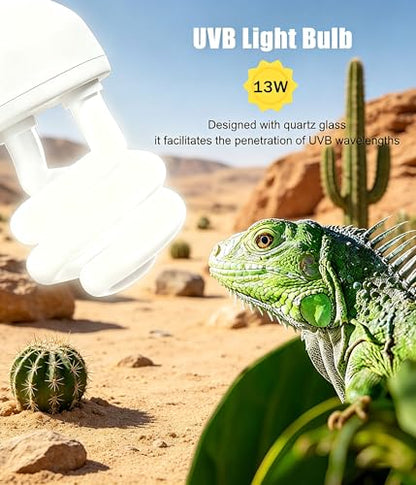 2-Pack E26 Reptile UVB Light Bulb 13W UVA UVB 10.0 | Compact Fluorescent Lamp for Bearded Dragon, Tortoise, Lizard, Suitable for Desert Reptile Vivarium Tank - size: 13W UVB 10.0