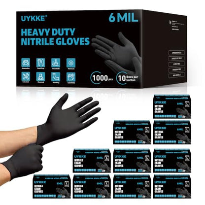 HEAVY DUTY 6 Mil Nitrile Black Gloves Disposable Latex Free Rubber Cooking Cleaning Food Prep Tattoo Gloves 1000PCs - size: X-Large